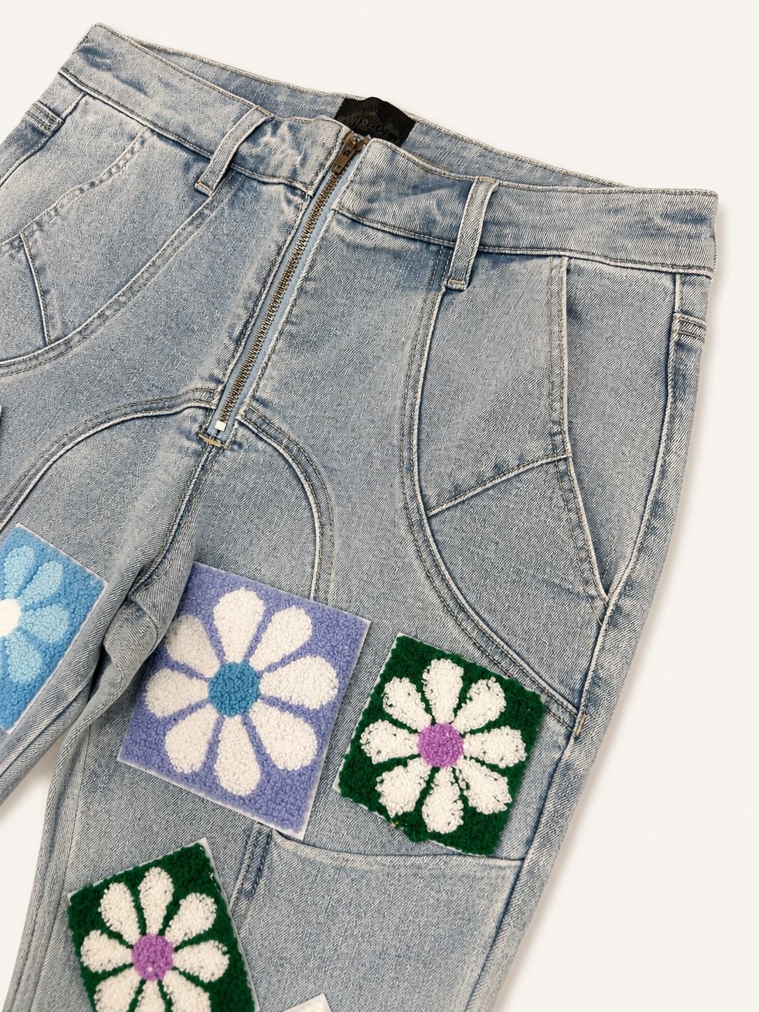 CHENNILE PATCHED SLIM FLARE DENIM PANT