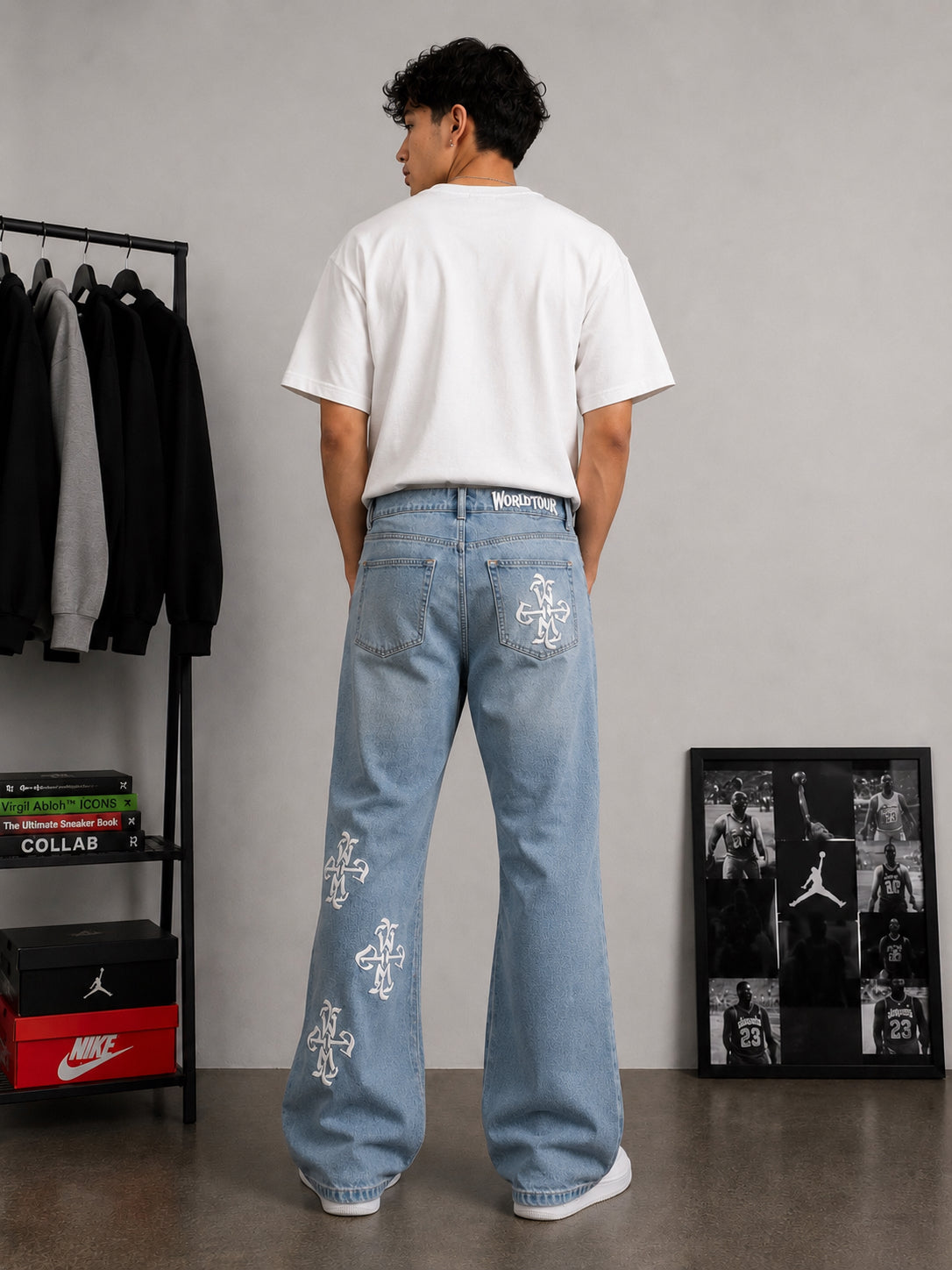PU LOGO APPLIQUE SLIM FLARE DENIM PANT