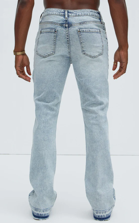 ACID BLUE SLIM FLARE JEAN WITH LETDOWN HEM