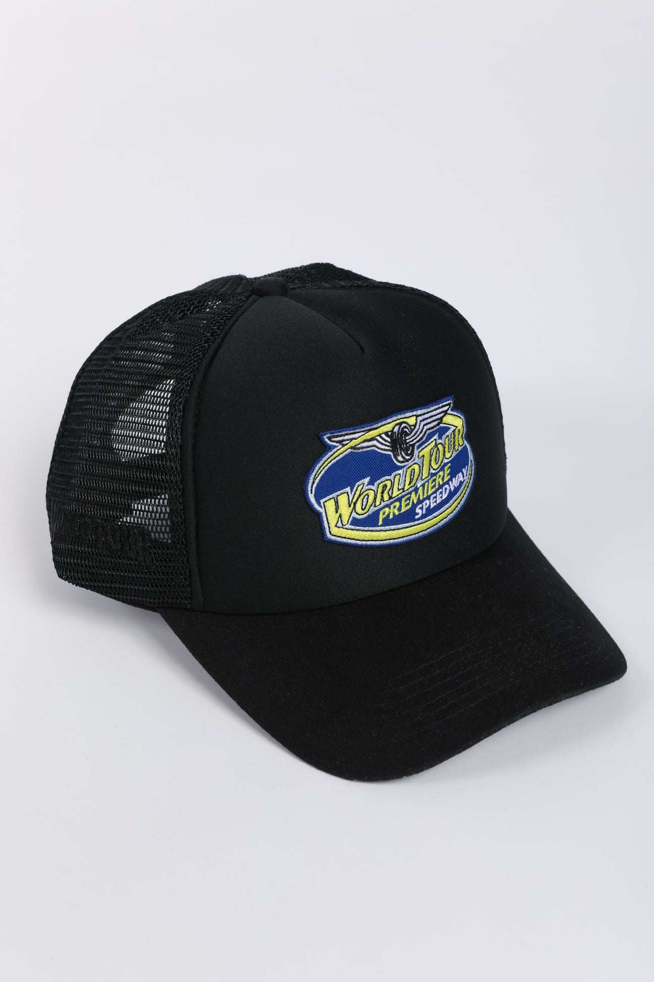 Black Racing Patch Trucker Hat