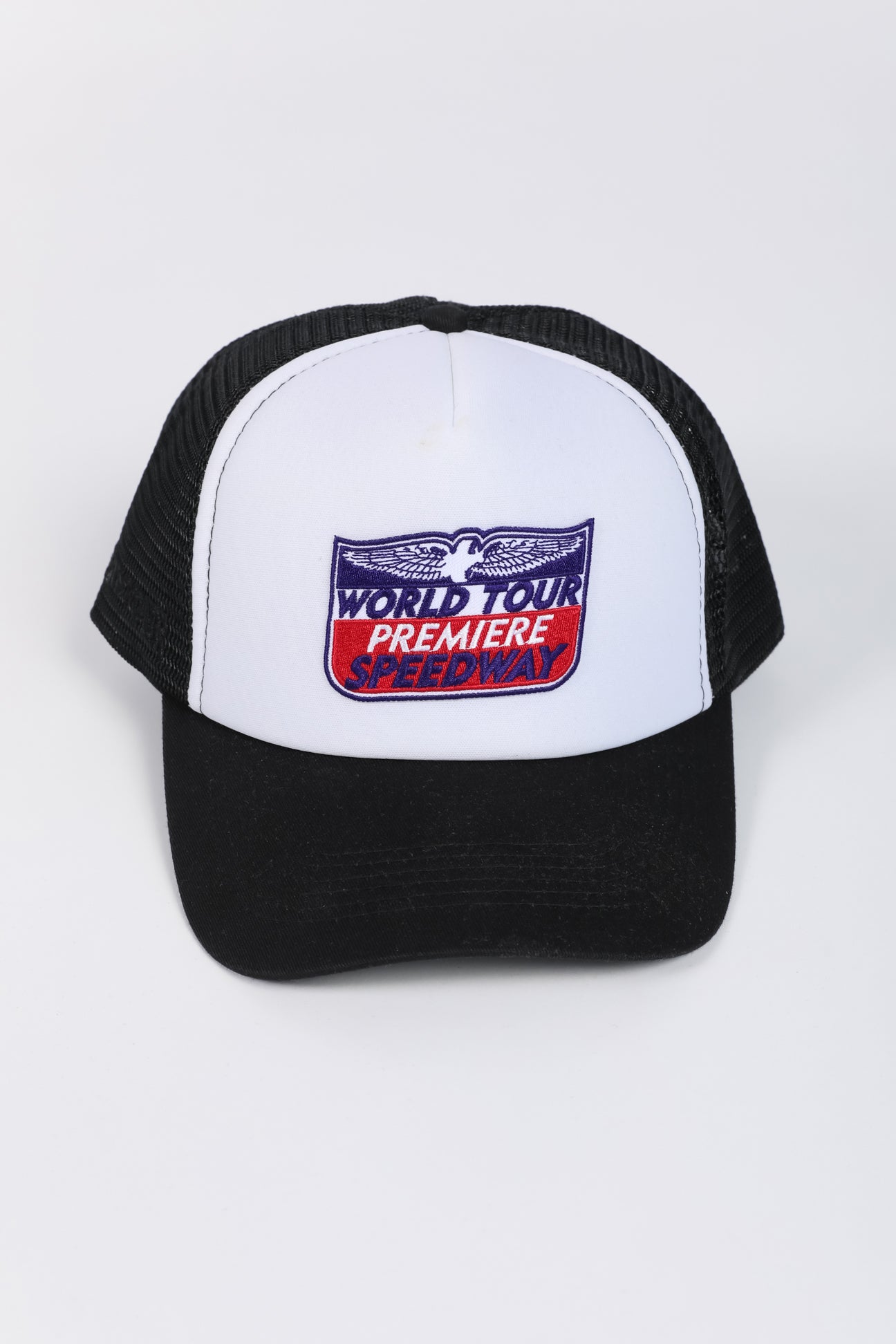 White & Black Speedway Patch Trucker Hat