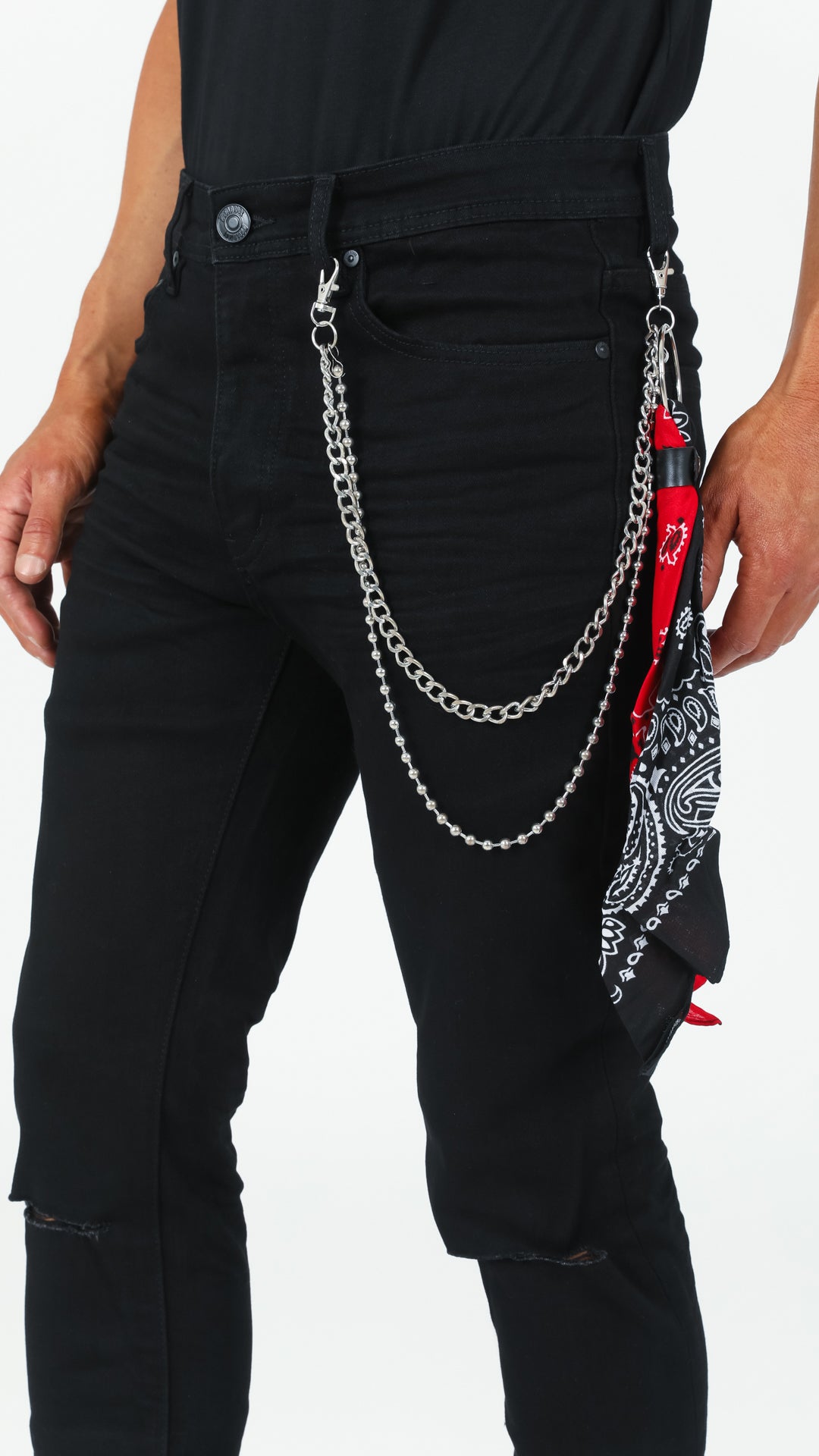 Midnight Denim Pant With Removable Bandana Wallet Chain