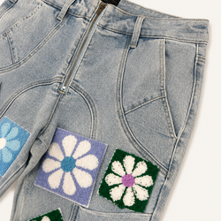 CHENNILE PATCHED SLIM FLARE DENIM PANT