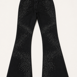 CRYSTAL EMBELLISHED WAXED SLIM FLARE DENIM PANT