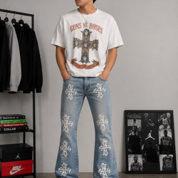PU LOGO APPLIQUE SLIM FLARE DENIM PANT