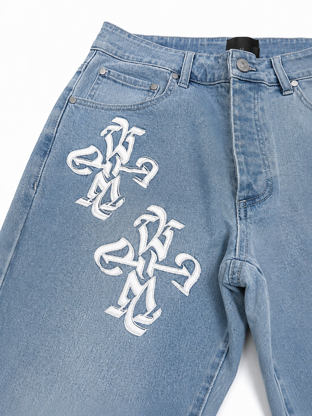 PU LOGO APPLIQUE SLIM FLARE DENIM PANT