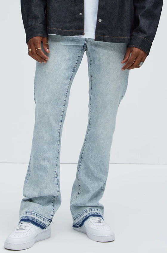 ACID BLUE SLIM FLARE JEAN WITH LETDOWN HEM