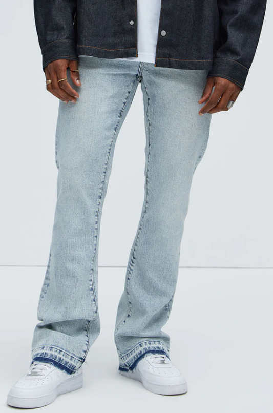 ACID BLUE SLIM FLARE JEAN WITH LETDOWN HEM