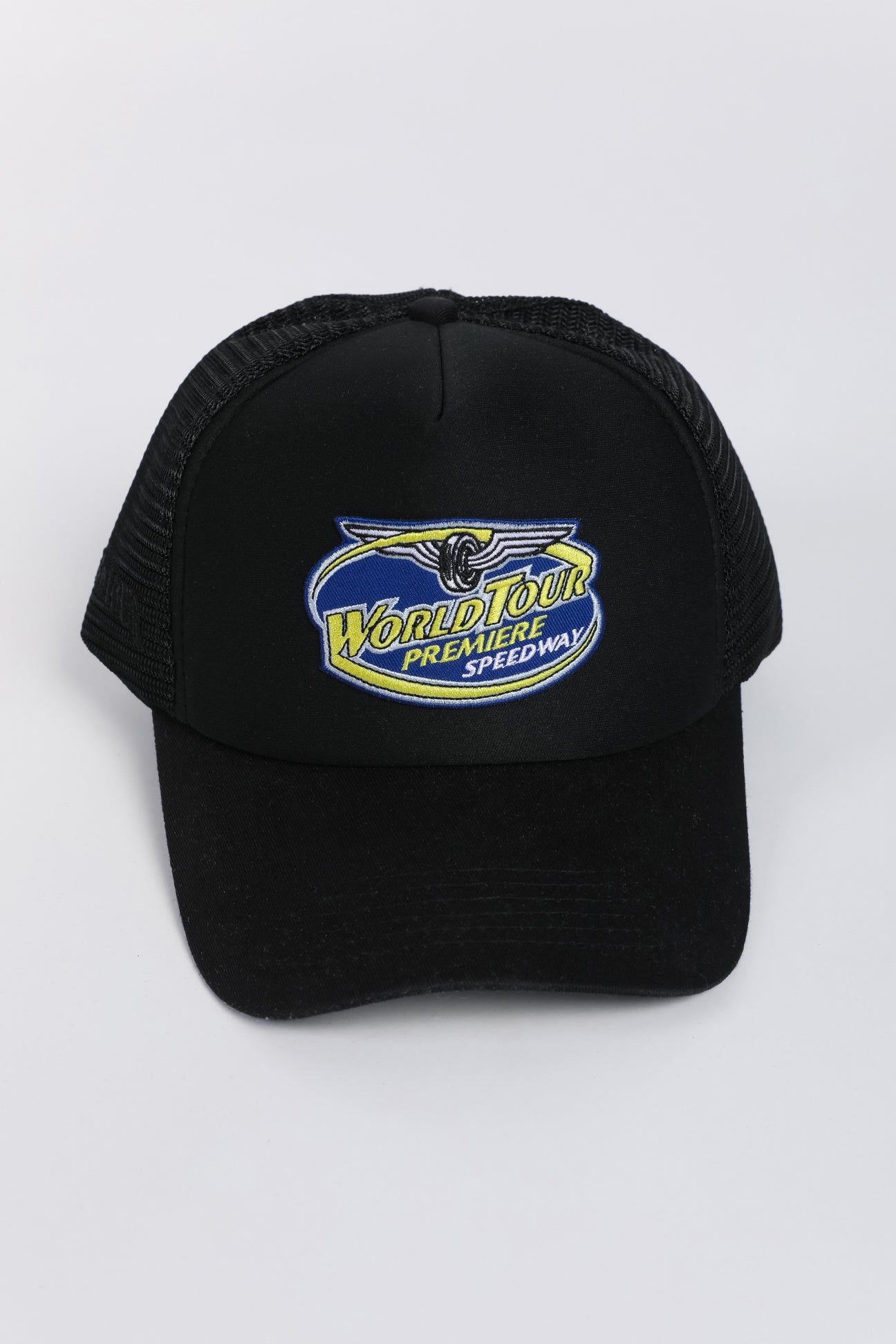 Black Racing Patch Trucker Hat