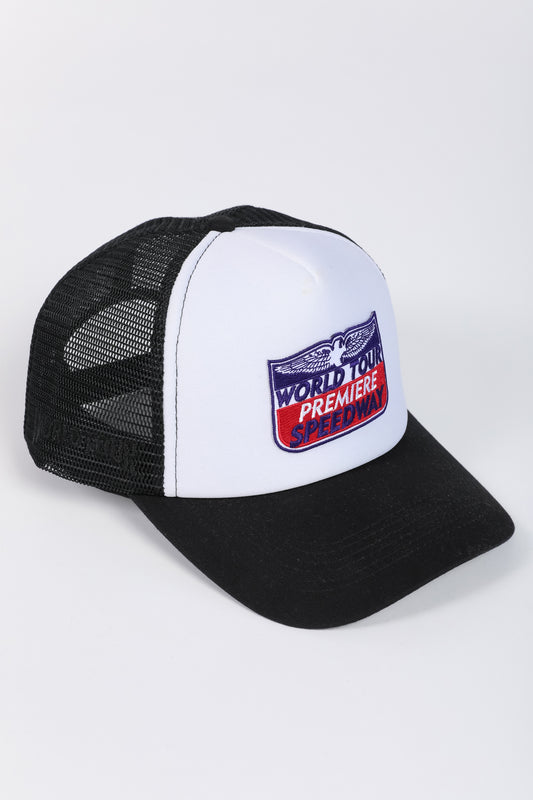 White & Black Speedway Patch Trucker Hat