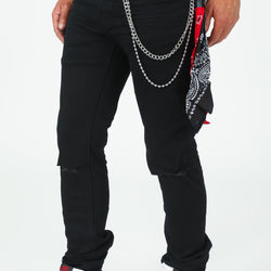 Midnight Denim Pant With Removable Bandana Wallet Chain