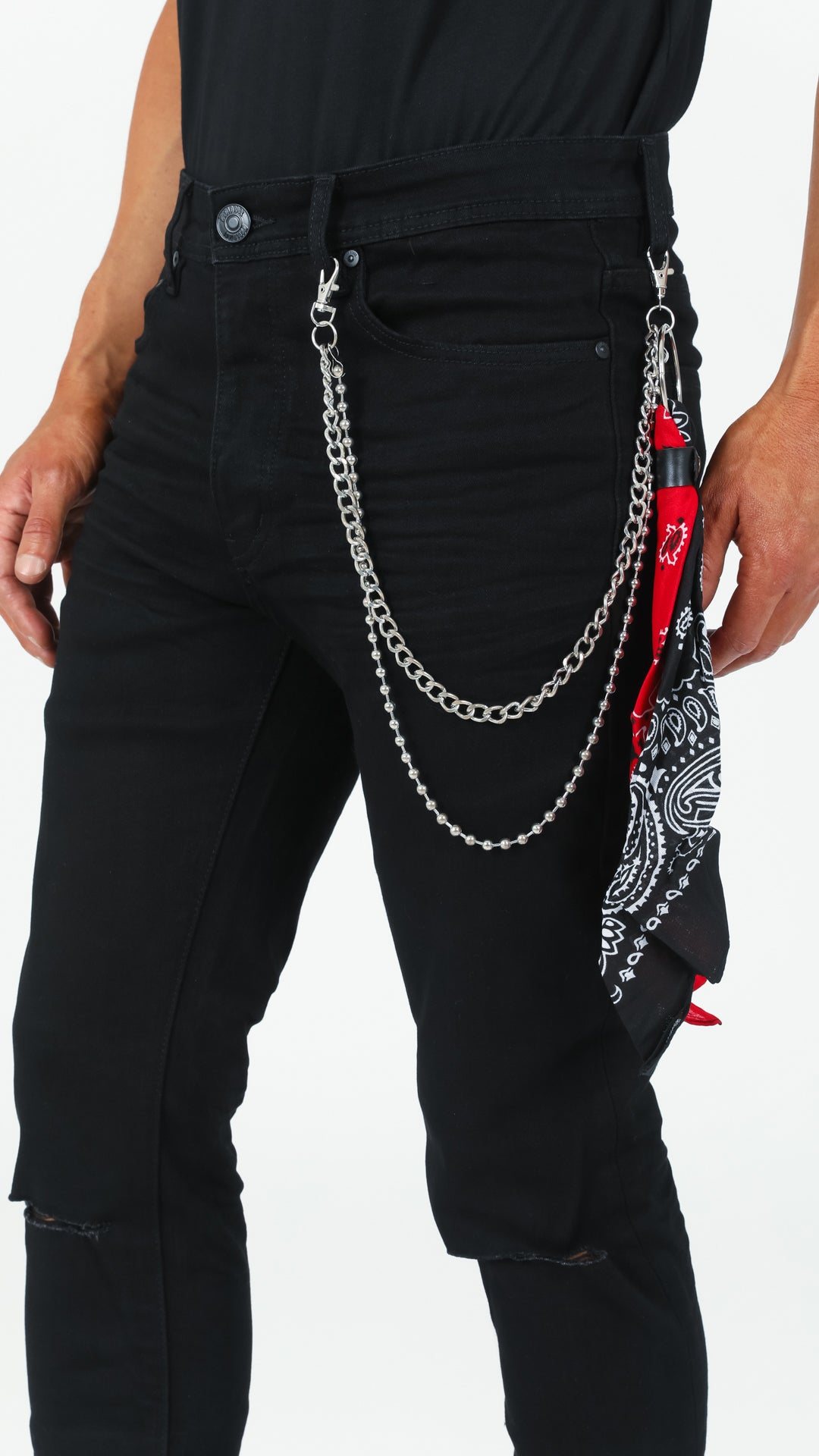Midnight Denim Pant with Removable Bandana Wallet Chain 42