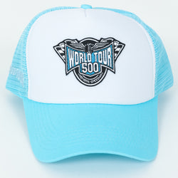Neon Blue Racing Patch Trucker Hat