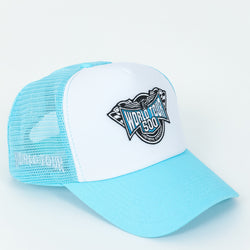 Neon Blue Racing Patch Trucker Hat
