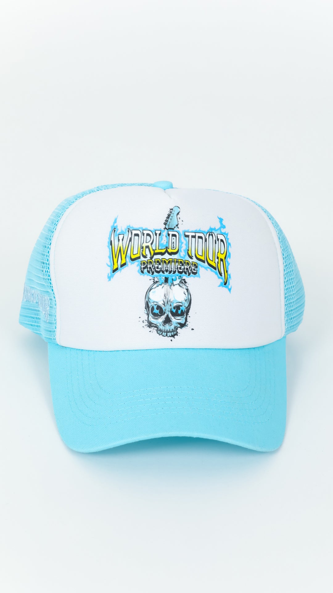 Light Blue Electric Skull Trucker Hat