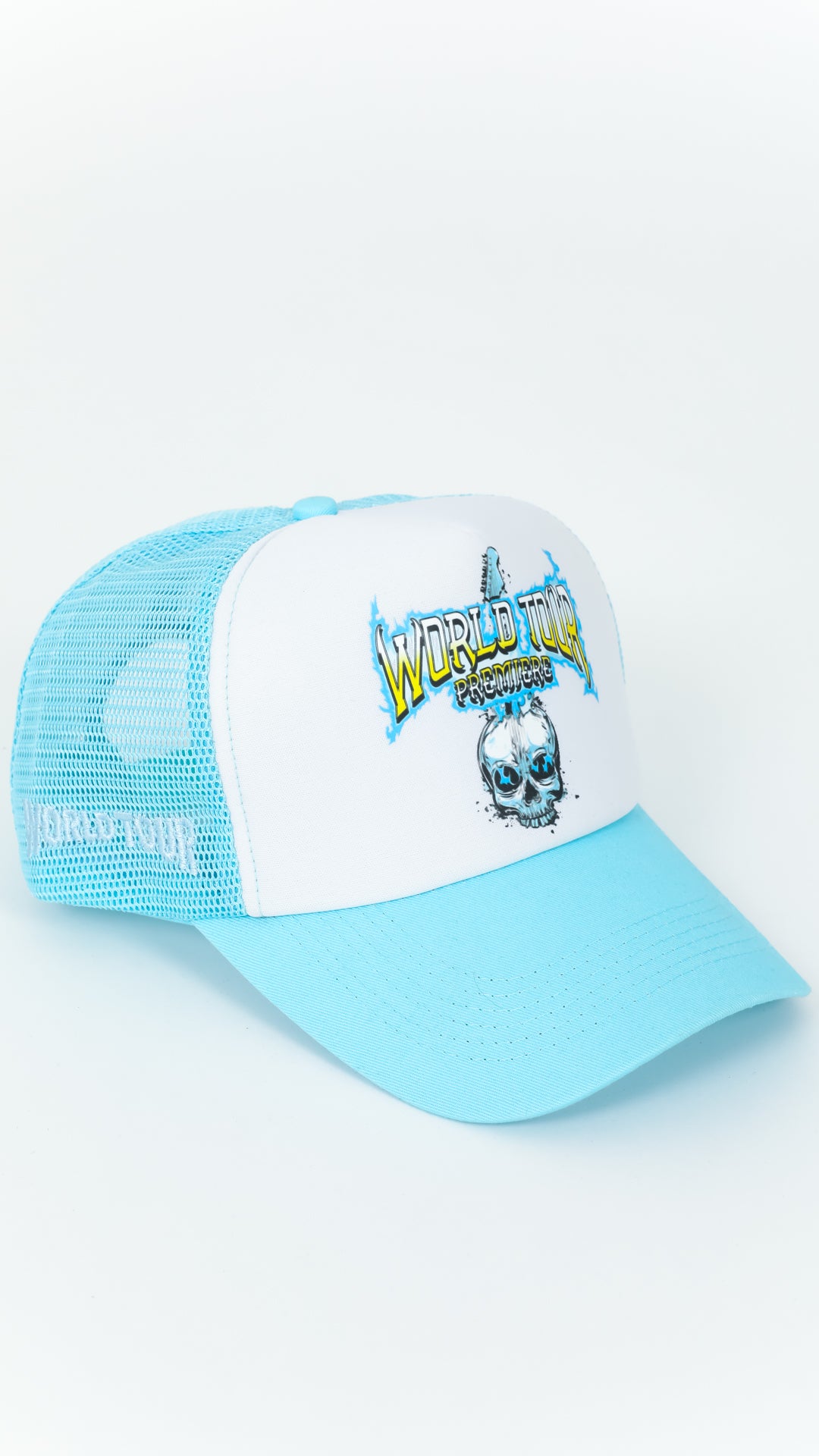 Light Blue Electric Skull Trucker Hat